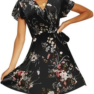 Dress Summer Wrap Bohemian Floral Short Sleeve